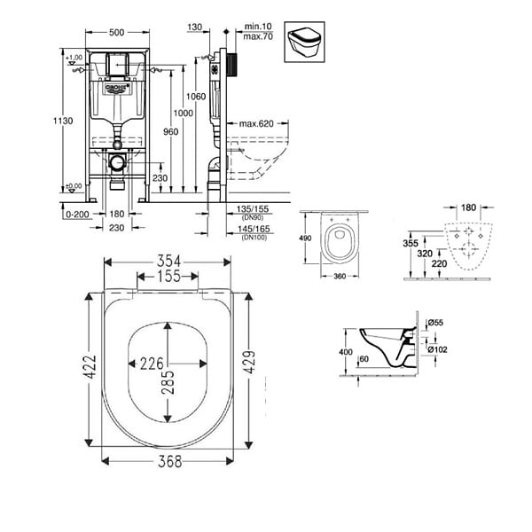 GROHE - Pack WC Bâti-support RapidSL + Cuvette suspendue + Abattant  + Plaque Noir mat (RAPIDSL-O.NOVO49-KF0) - large