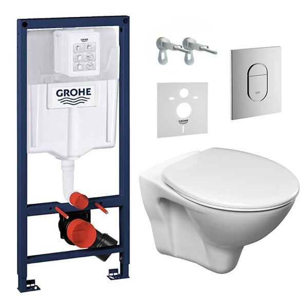 GROHE - Pack WC Bâti-support Rapid SL + WC suspendu Cersanit S-line Pro + Abattant + Plaque chrome (ARENASLPRO) - large