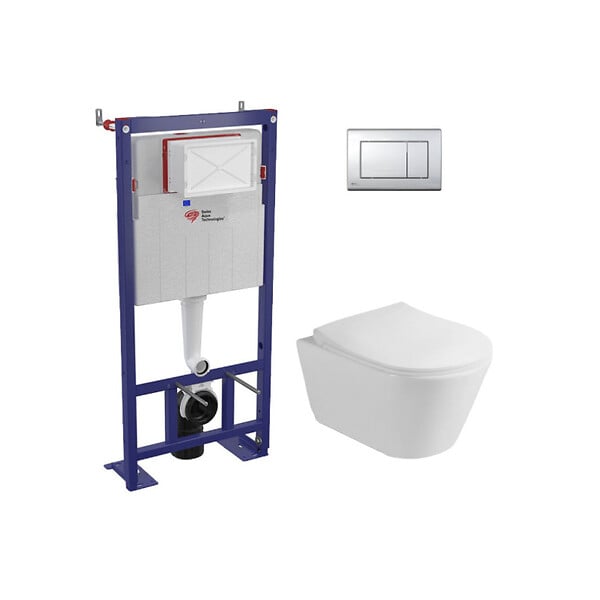 SWISS AQUA TECHNOLOGIES - Pack WC Bâti-support autoportant, WC sans bride Lucco Avva, Abattant softclose, Plaque Chrome - large