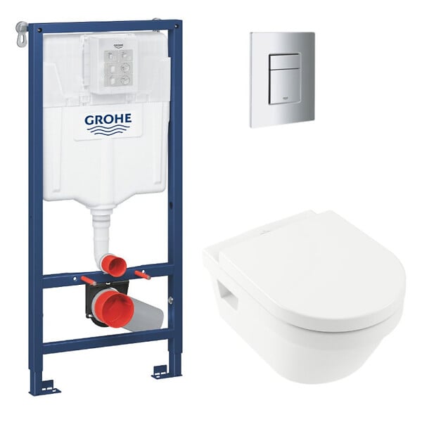GROHE - Rapid SL Pack Bâti-support + cuvette sans bride + Abattant + Plaque chrome (RAPIDSL-ARCHI4-1) - large