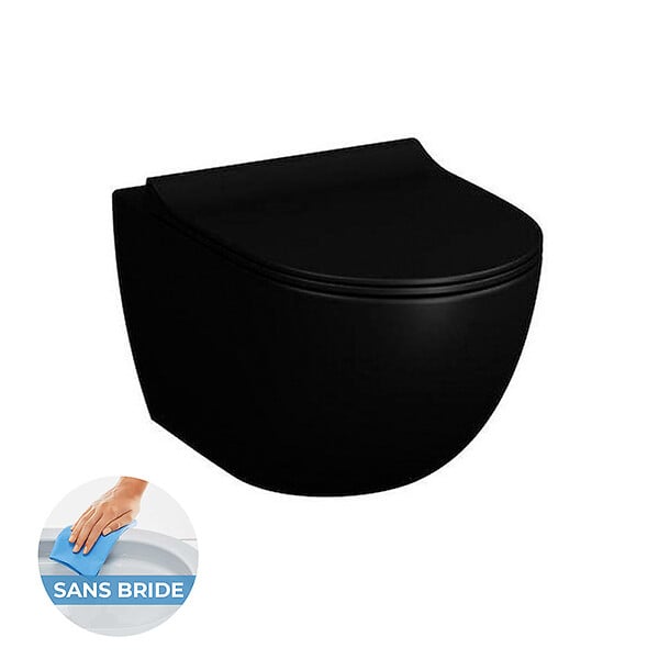 VITRA - Vitra  SENTO Noir mat Cuvette RIM-EX (sans bride) et abattant ultra-fin avec frein de chute (7748B083-0075 + 120-083R009-BP) - large