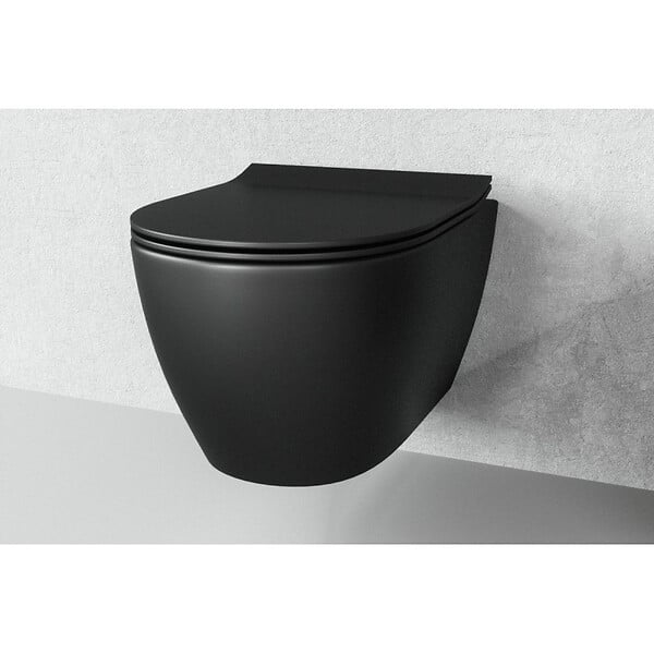 VITRA - Vitra  SENTO Noir mat Cuvette RIM-EX (sans bride) et abattant ultra-fin avec frein de chute (7748B083-0075 + 120-083R009-BP) - large