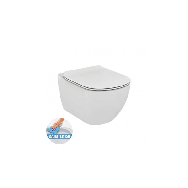IDEAL STANDARD - TESI - Cuvette AquaBlade sans bride + abattant ultra-fin avec frein de chute (T354601-lm) - large