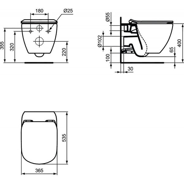 IDEAL STANDARD - TESI - Cuvette AquaBlade sans bride + abattant ultra-fin avec frein de chute (T354601-lm) - large