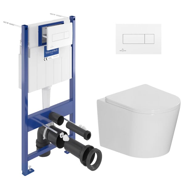 VILLEROY & BOCH - Pack WC bâti-support sol-mur Villeroy & Boch + WC suspendu sans bride Ceramia + abattant SoftClose + plaque blanche (VCNCETOR2) - large