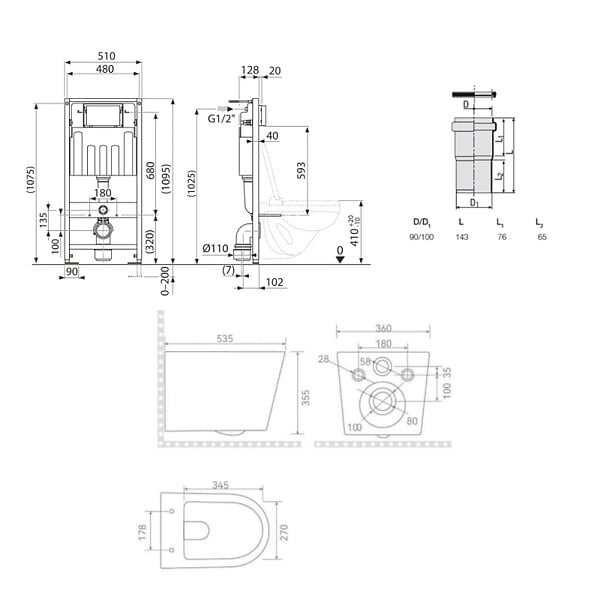 VILLEROY & BOCH - Pack WC bâti-support sol-mur Villeroy & Boch + WC suspendu sans bride Ceramia + abattant SoftClose + plaque blanche (VCNCETOR2) - large