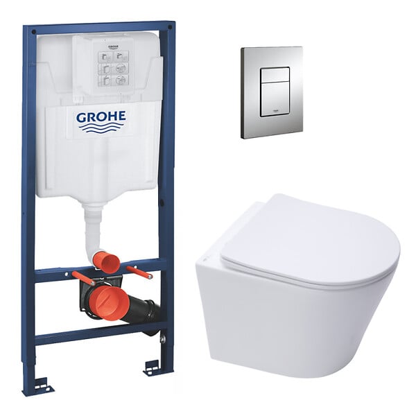 GROHE - Pack WC bâti-support Rapid SL + WC SAT sans bride + abattant SoftClose + plaque chrome (RSLCETOR1) - large
