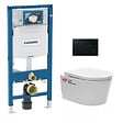 GEBERIT - Pack WC Bati-support Geberit avec Cuvette SAT rimless fixations invisibles + Abattant softclose + Plaque noire (GebSatrimless-A) - vignette