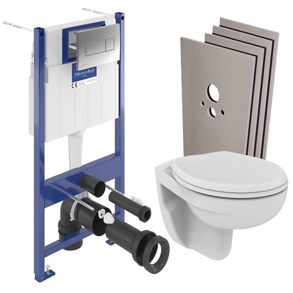 VILLEROY & BOCH - ViConnect Pro S Pack WC bâti-support Villeroy & Boch + WC suspendu Porcher + abattant + habillage + plaque (VCNPORCHER2SBCH) - large