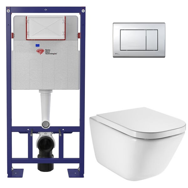 SWISS AQUA TECHNOLOGIES - Swiss Aqua Technologies Pack WC bâti-support autoportant + WC suspendu sans bride avec abattant SoftClose + plaque chrome (STROGAWR02-U) - large