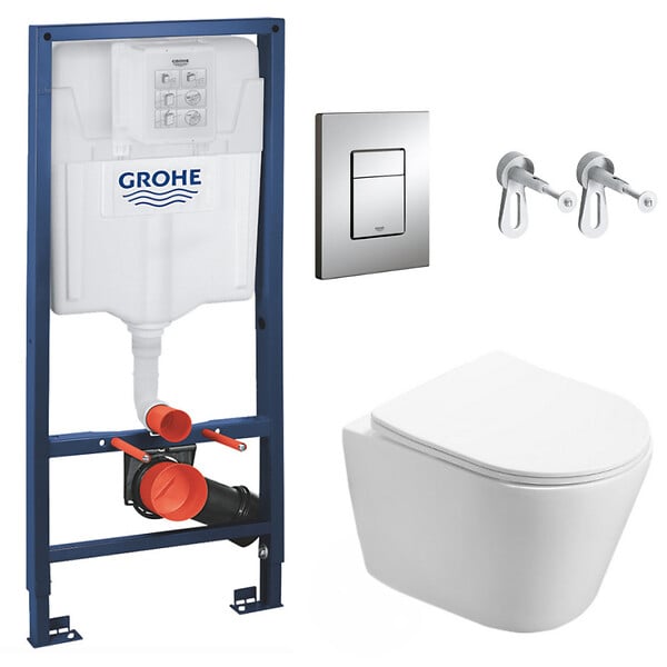 SWISS AQUA TECHNOLOGIES - Pack WC Bâti-support + WC Swiss Aqua Technologies Infinitio sans bride, fixation invisible + Plaque chrome - large