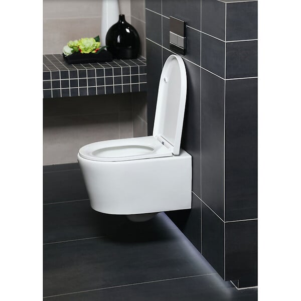 GEBERIT - Pack Bati-support Geberit UP100 + plaque Delta50 chrome mat + cuvette SAT suspendue sans bride et fixations invisibles - large