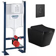 GROHE - Pack WC Bâti-support Rapid SL + WC sans bride Infinitio Design, Noir mat + Abattant softclose + Plaque Noire mat - vignette
