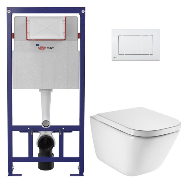 SWISS AQUA TECHNOLOGIES - Pack WC bâti-support ECO 2L Swiss Aqua Technologies + WC suspendu avec abattant SoftClose Roca + plaque blanche (STEROGAWR01-FR) - large