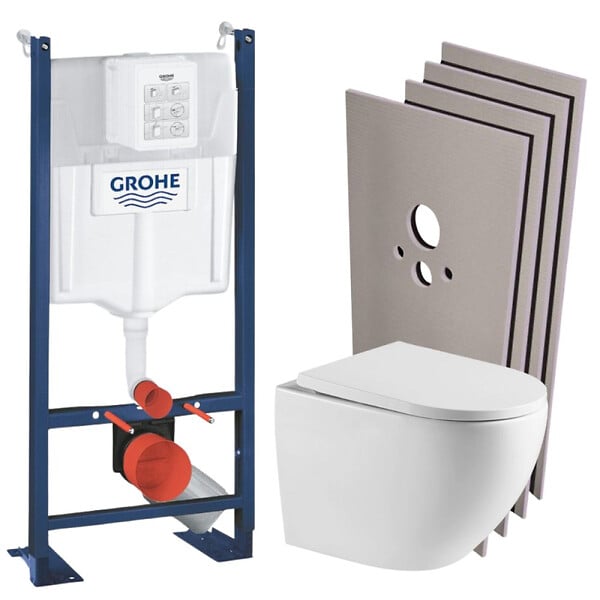 GROHE - RAPID SL Pack Bâti-support + WC suspendu + Plaque chrome + Set de montage (PROJECTFUSIONTQ-1-SABO) - large