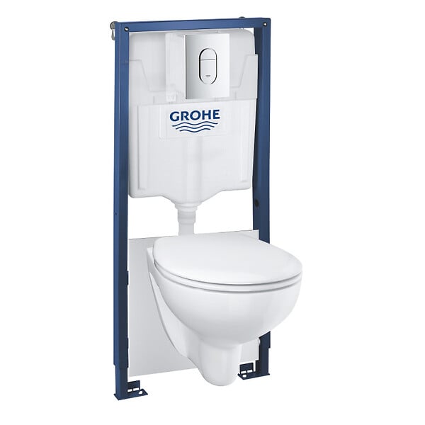 GROHE - Pack WC Bâti-support Rapid SL + WC Bau Ceramic sans bride + Abattant softclose + Plaque chrome (39418000) - large