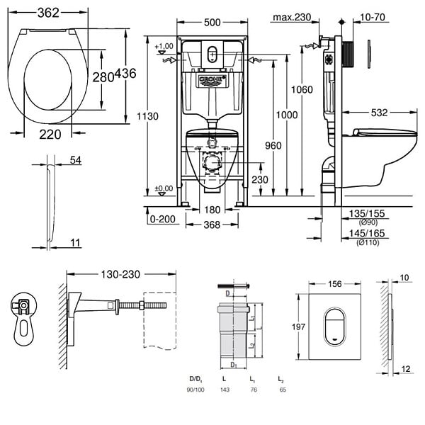 GROHE - Pack WC Bâti-support Rapid SL + WC Bau Ceramic sans bride + Abattant softclose + Plaque chrome (39418000) - large