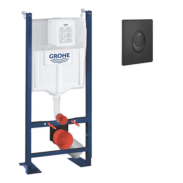 GROHE - RAPID SL Project bâti support autoportant pour WC, 1.13 M + Plaque de commande double touche, noir mat (39145000) - large