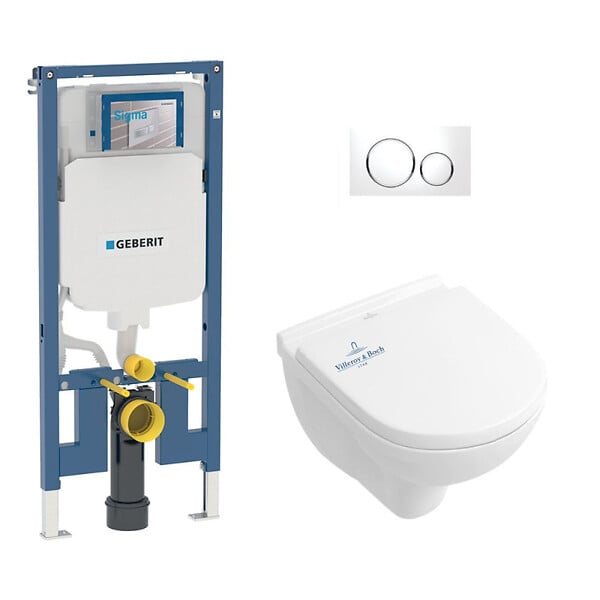 GEBERIT - Duofix Pack Bâti-support + Cuvette suspendue + Abattant  + Plaque de déclenchement (SLIM-O.NOVO49-C) - large