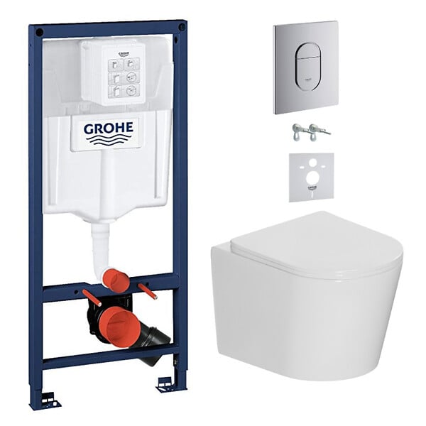 GROHE - Pack WC bâti-support Rapid SL + WC suspendu sans bride + abattant SoftClose + isolation phonique + plaque chrome (ARENACETOR) - large