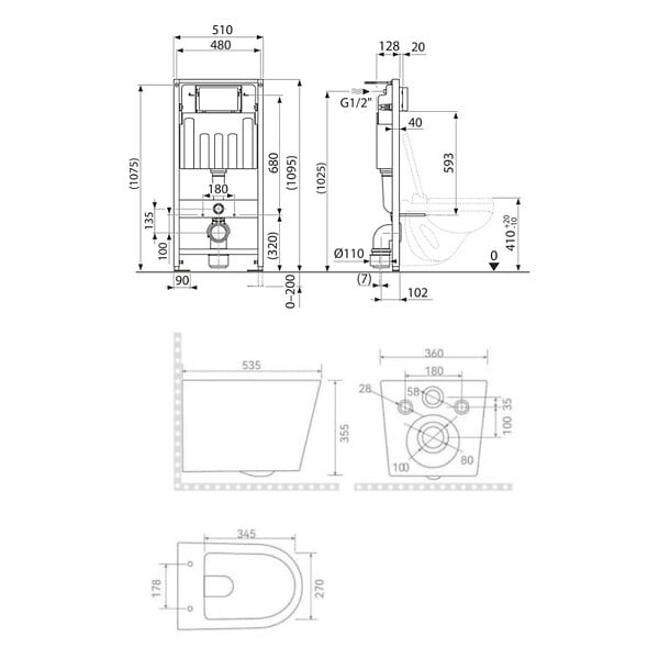 VILLEROY & BOCH - Pack WC bâti-support sol-mur Villeroy & Boch + WC suspendu sans bride Ceramia + abattant SoftClose + plaque (VCNCETOR2DE) - large