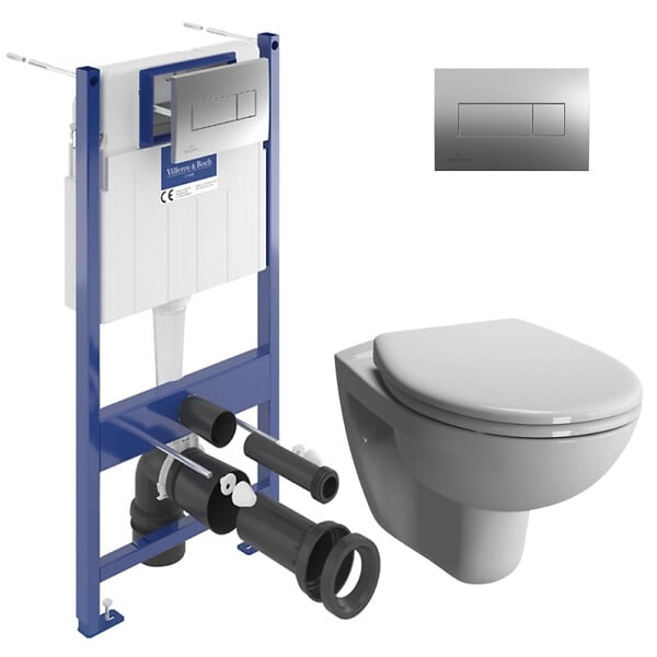 VILLEROY & BOCH - ViConnect Pro S Pack WC bâti support Villeroy & Boch + WC sans bride Vitra + abattant SoftClose + plaque (VCNNORMUSRS2CH) - large