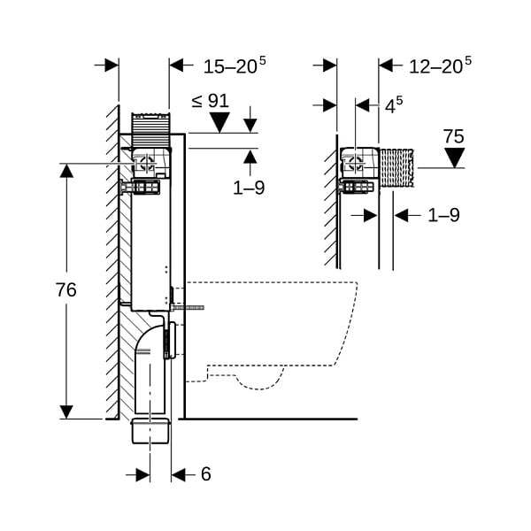 GEBERIT - Kombifix Élément de montage pour WC suspendus, avec réservoir de chasse encastré Omega  (110.000.00.1) - large