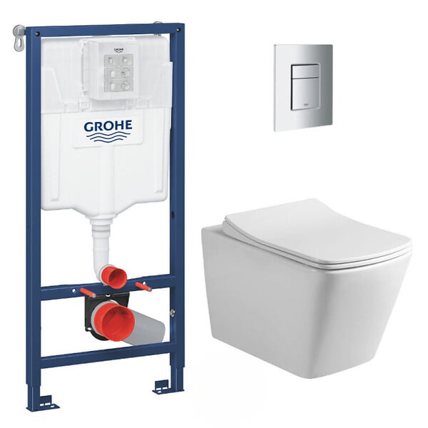 GROHE - Grohe Pack WC Bâti-support + WC sans bride Infinitio Design + Abattant softclose + Plaque chrome - large