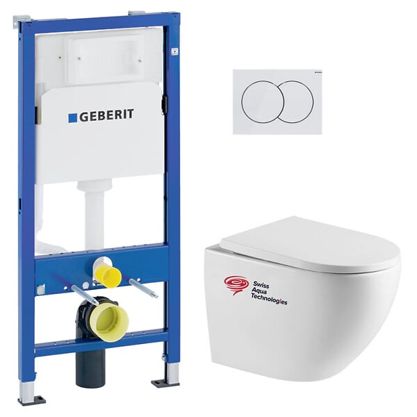 GEBERIT - Pack bâti-support Geberit + WC suspendu Swiss Aqua Technologies + Plaque de commande, blanc (FUSIONTQGEB1) - large