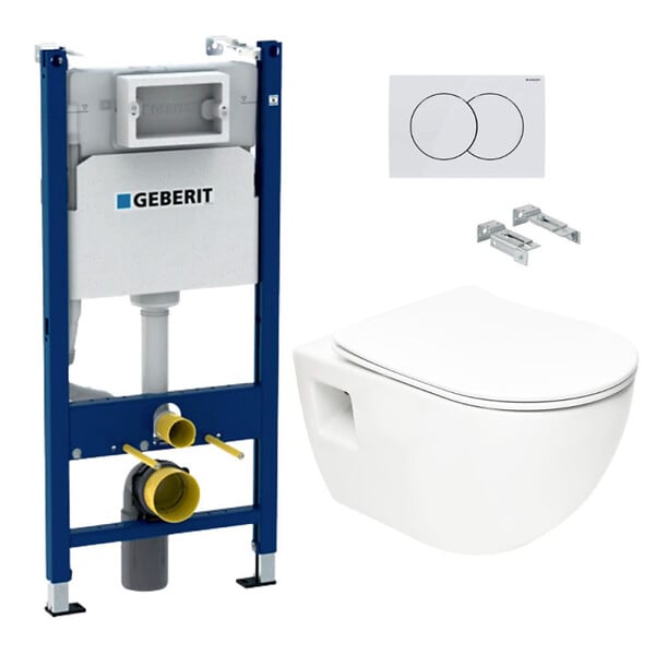 SWISS AQUA TECHNOLOGIES - Pack WC Bâti-support Duofix  + WC sans bride SAT + Abattant SoftClose + Plaque Blanche (ProjectGeb3) - large