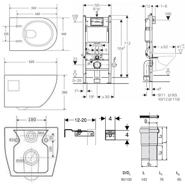 SWISS AQUA TECHNOLOGIES - Pack WC Bâti-support Duofix  + WC sans bride SAT + Abattant SoftClose + Plaque Blanche (ProjectGeb3) - large