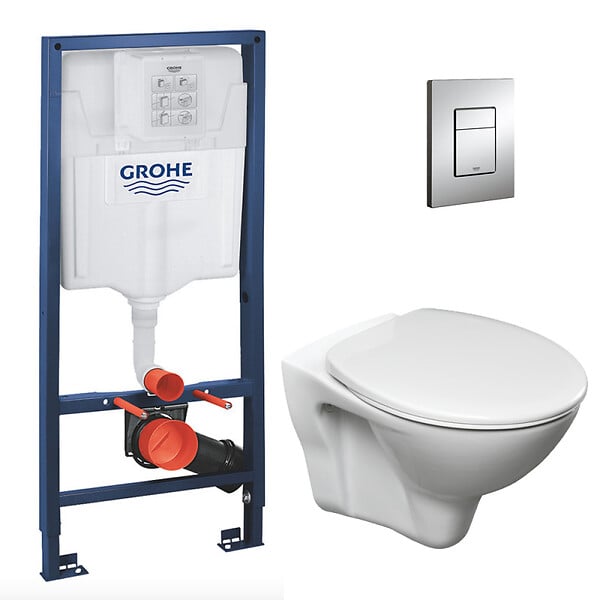 GROHE - Grohe Pack WC Bâti-support Rapid SL + Cuvette suspendue Cersanit S-line + Abattant + Plaque Chrome - large