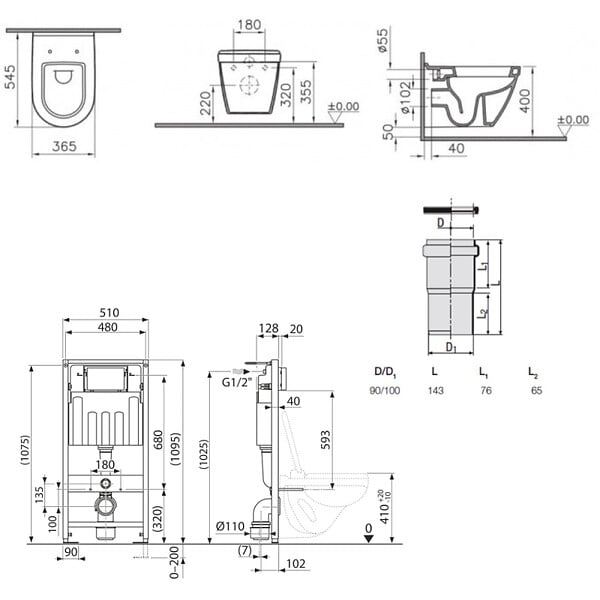VILLEROY & BOCH - Pack WC bâti-support Villeroy & Boch + Cuvette Vitra S50 + Abattant softclose + Plaque blanche (ViConnectS50-2) - large