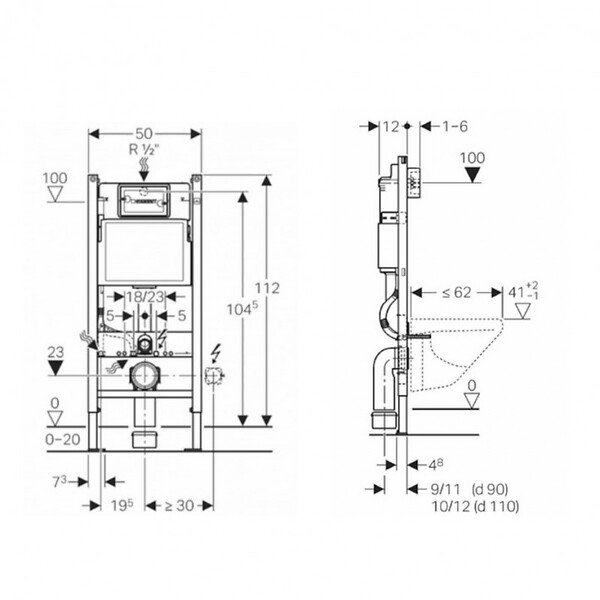 GEBERIT - Pack WC Bati-support Geberit Duofix + Cuvette suspendue sans bride Porcher + Abattant + Plaque de commande blanche + Set d'habil - large
