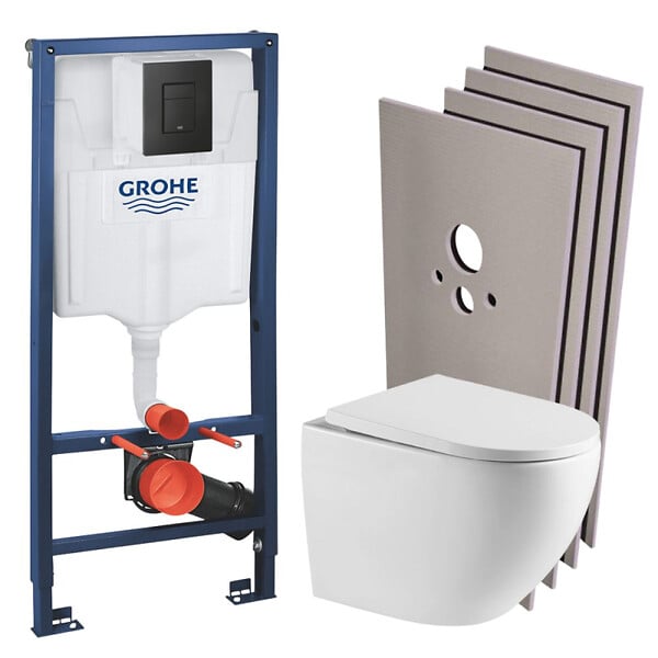GROHE - Pack WC Bâti-support RapidSL + WC suspendu + Plaque Noir mat + Set de montage (RAPIDSL-FUSIONTQ-KF0-SABO) - large