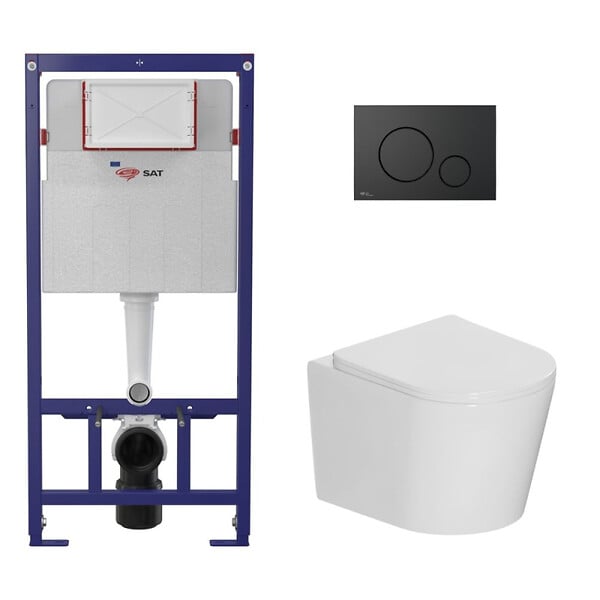 SWISS AQUA TECHNOLOGIES - Pack WC bâti-support léger 112 cm ECO 2L Swiss Aqua Technologies + WC suspendu Ceramia + plaque noir mat (STECE14WT02-FR) - large