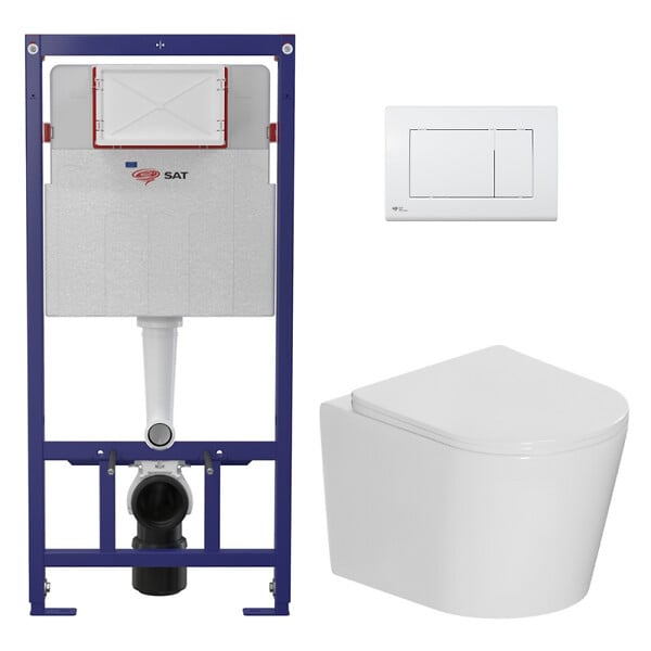 SWISS AQUA TECHNOLOGIES - Pack WC bâti-support léger 112 cm ECO 2L Swiss Aqua Technologies + WC suspendu Ceramia + plaque blanc brillant (STECE14WT01-FR) - large