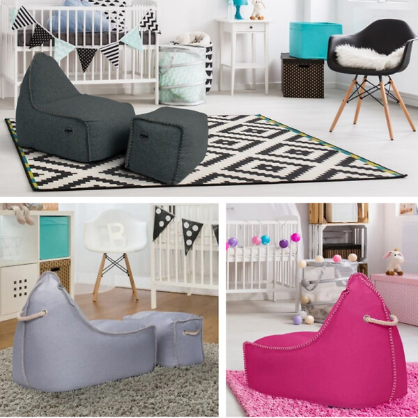 SOO  SANTAI - Fauteuil poire enfant avec repose pieds 75x60x65/45x60x35 cm SANS billes Gris (MBINDR3260-2) - large