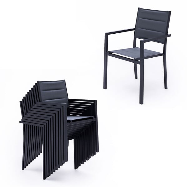 HAPPY GARDEN - Salon de jardin LAMPEDUSA extensible en textilène gris 10 places - aluminium anthracite - large