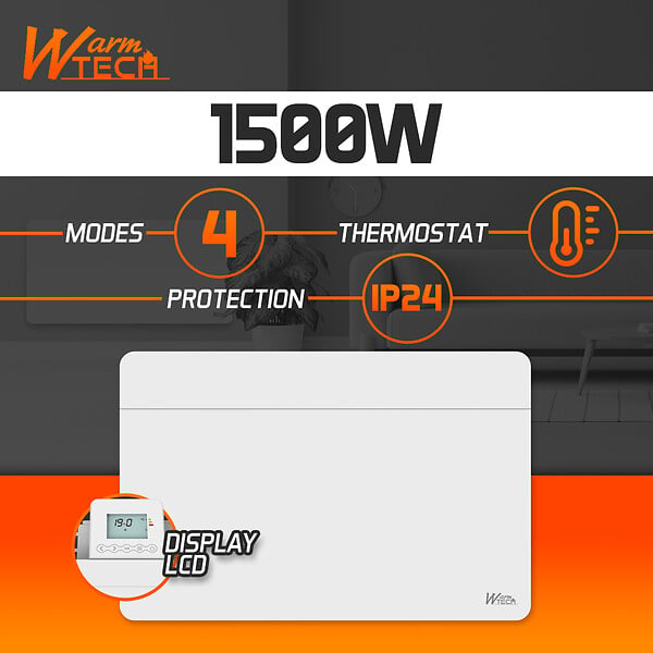 WARM TECH - Chauffage électrique mural 1500W - IP24 - fil pilote 6 ordres - large