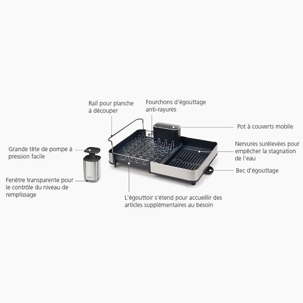JOSEPH JOSEPH - Joseph Joseph Extend Egouttoir extensible avec bonde + distributeur à savon liquide, inox (85189) - large