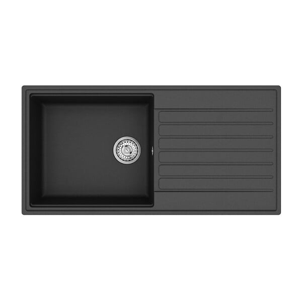 SWISS AQUA TECHNOLOGIES - Swiss Aqua Technologies 100x50 cm évier avec égouttoir réversible en Granite, à encastrer, noir (SATSINKGQK103B) - large