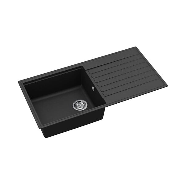 SWISS AQUA TECHNOLOGIES - Swiss Aqua Technologies 100x50 cm évier avec égouttoir réversible en Granite, à encastrer, noir (SATSINKGQK103B) - large