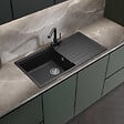SWISS AQUA TECHNOLOGIES - Swiss Aqua Technologies 100x50 cm évier avec égouttoir réversible en Granite, à encastrer, noir (SATSINKGQK103B) - vignette
