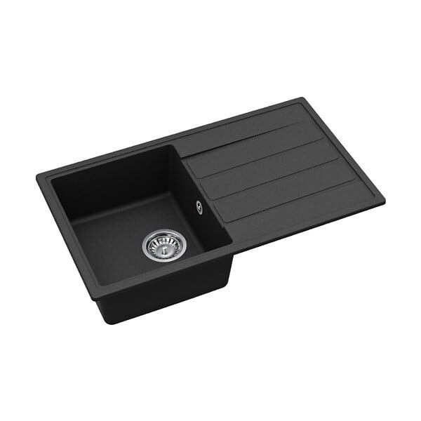 SWISS AQUA TECHNOLOGIES - Swiss Aqua Technologies 76x44 cm évier avec égouttoir réversible en granite à encastrer + mitigeur à bras pivotant, 2 jets, noir mat (SATSINKGE3B-SET2) - large