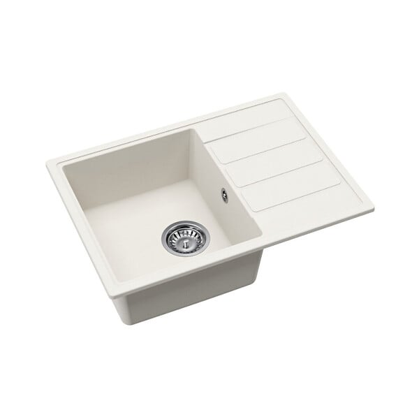 SWISS AQUA TECHNOLOGIES - Swiss Aqua Technologies 62x44 cm évier avec égouttoir réversible en granite à encastrer + mitigeur avec douchette 2 jets, blanc (SATSINKGE2W-SET1) - large