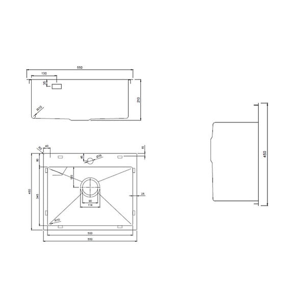 CERAMIA - Ceramia Timeless Évier de cuisine encastrable inox 304, 1 bac , 55x45x21 cm, Or brossé PVD - large
