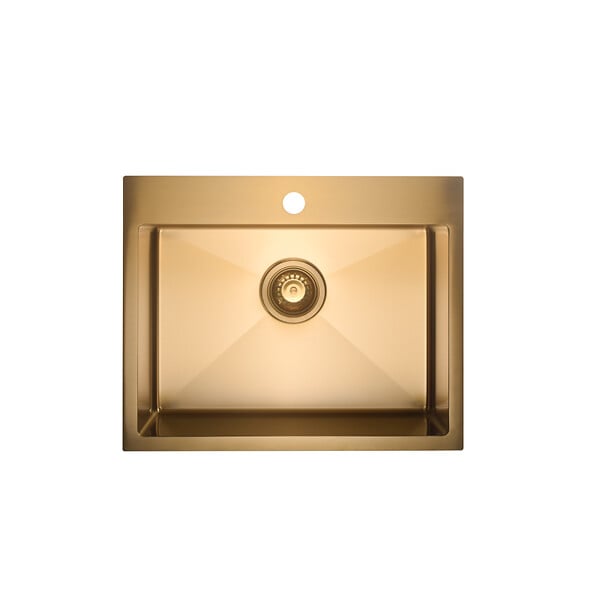 CERAMIA - Ceramia Timeless Évier de cuisine encastrable inox 304, 1 bac , 55x45x21 cm, Or brossé PVD - large