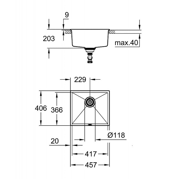 GROHE - Grohe Kit Evier Quartz Noir Granite K700 417 x 366mm + Mitigeur Minta Noir col de cygne pivotant à 360° (31653AP0-SET6) - large