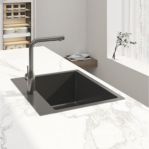 SWISS AQUA TECHNOLOGIES - Swiss Aqua Technologies Aurum Évier de cuisine encastrable inox 304, 1 bac, 55x45x21 cm, Gun Metal brossé PVD - large